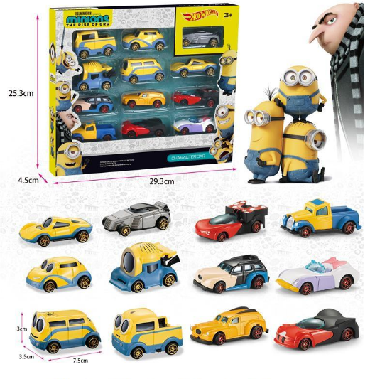 12Pcs Diecast Minions Character Cars Set