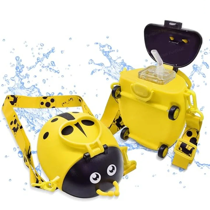 550ml Ladybug Sipper Water Bottle With Moving Wheels