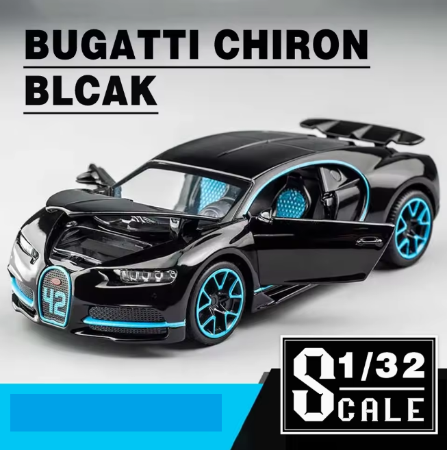1:32 Diecast Bugatti Chiron With Acrylic Display Box - Black