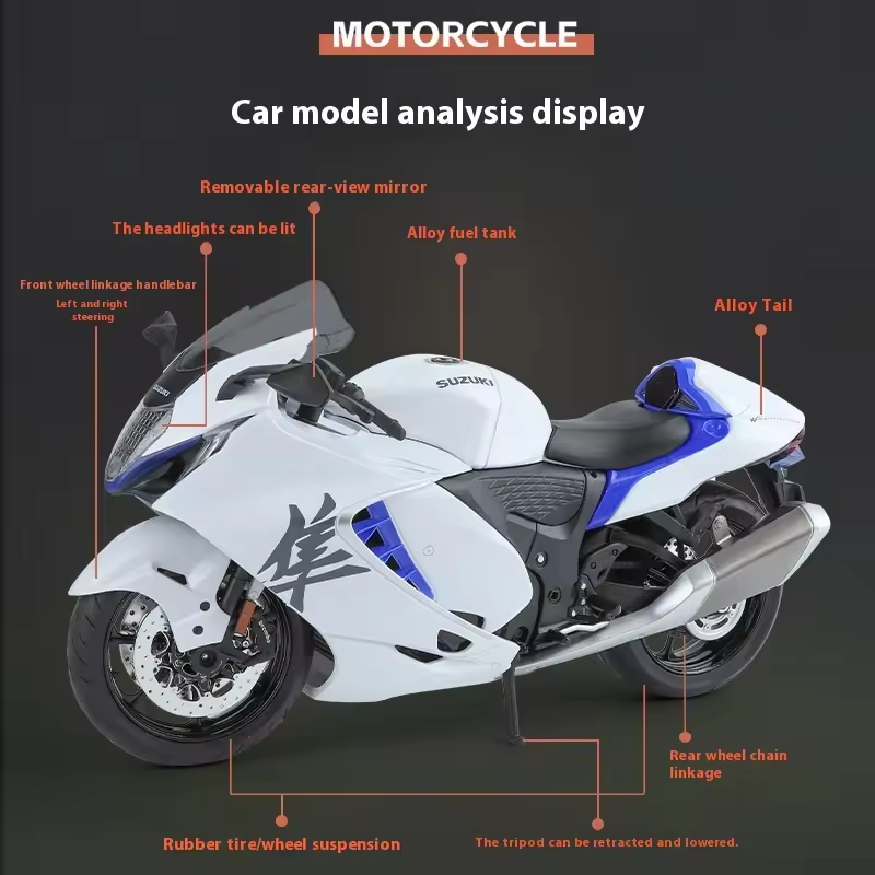 1:9 Diecast Suzuki Hayabusa Model Bike - White
