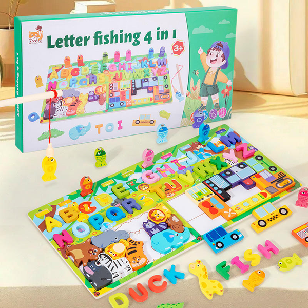 Wooden Montessori 4in1 Letter Fishing Game Board