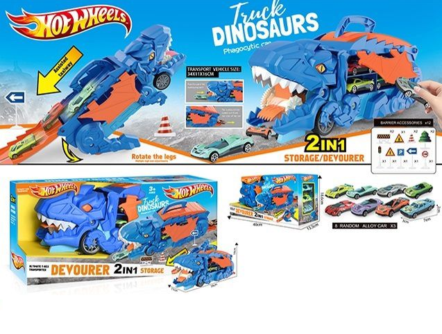 Hot Wheels ABS Dinosaur Truck With 3Pcs Alloy Cars