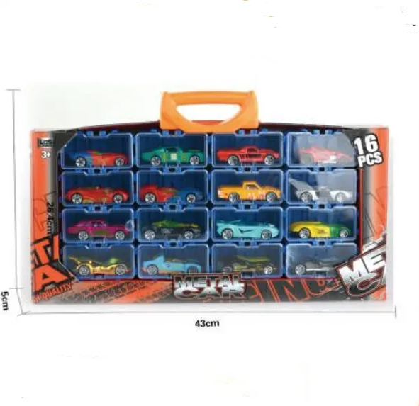 16Pcs Mini Diecast Inertial Cars With Display Racks