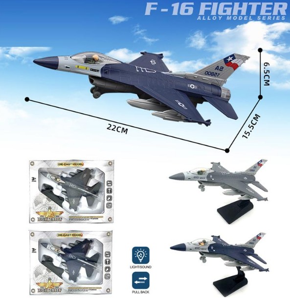 Diecast F-16 Pullback Airplane Model With Light & Sound