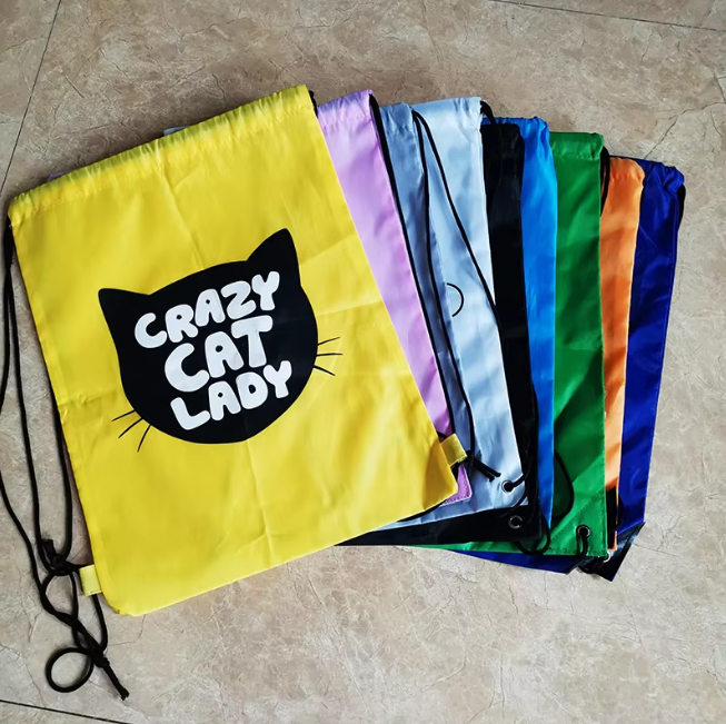 15* Inches Printed Nylon Drawstring Backpack - Assortment