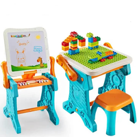 Kids 2in1 Drawing & Building Blocks Table With Stool