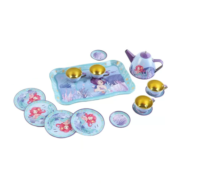 14Pcs Kids Mermaid Themed Metal Tea Set