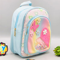 9* Inches Girls Fancy Heart Backpack - Blue