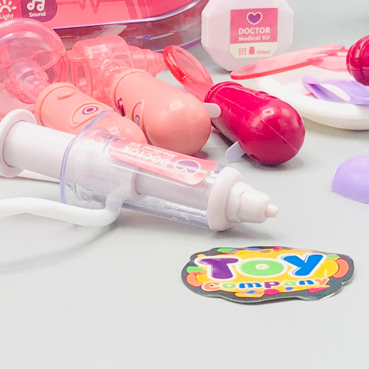 13Pcs Kids Pretend Play Doctor Kit With Acrylic Box - Pink