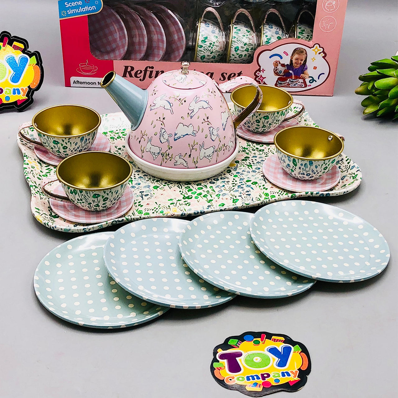 14Pcs Kids Refined Metal Tea Set