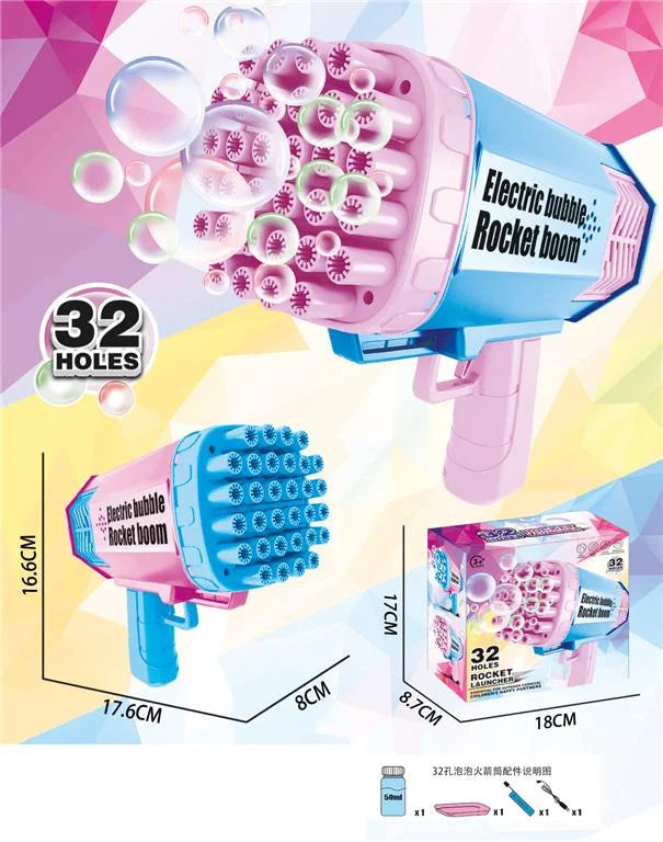 Rechargeable 32 Holes Rocket Launcher Colorful Bubble Gun