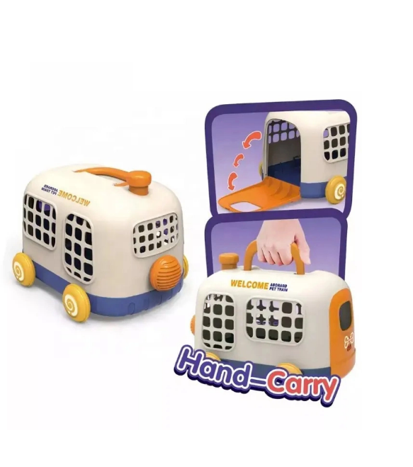 Plush Dog With Pet Bus Cage & Accessories