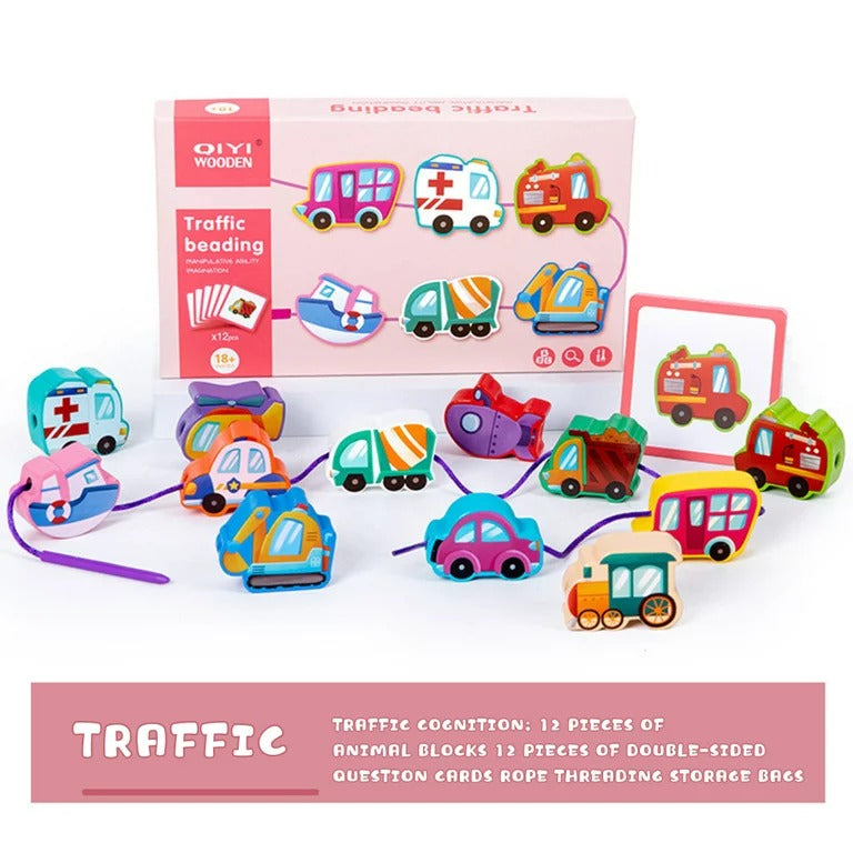 Wooden String Traffic Beading For Toddlers-12 Cards