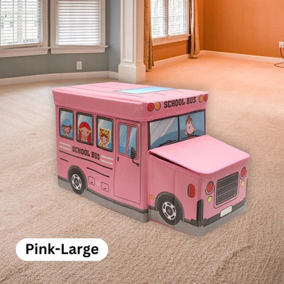 Kids Foldable Storage Box - School Bus Design Pink
