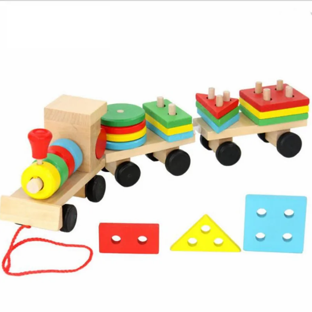 Wooden Geometric Building Blocks Train