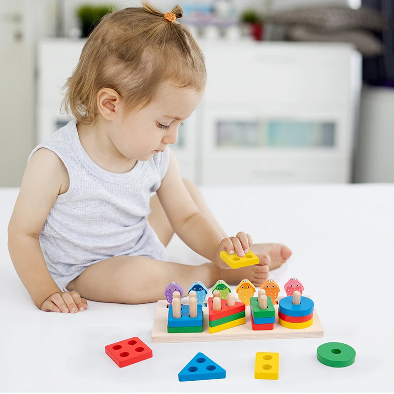 2in1 Wooden Fishing & Shapes Column Sorting Game