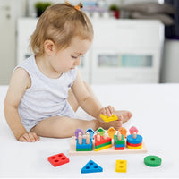 2in1 Wooden Fishing & Shapes Column Sorting Game