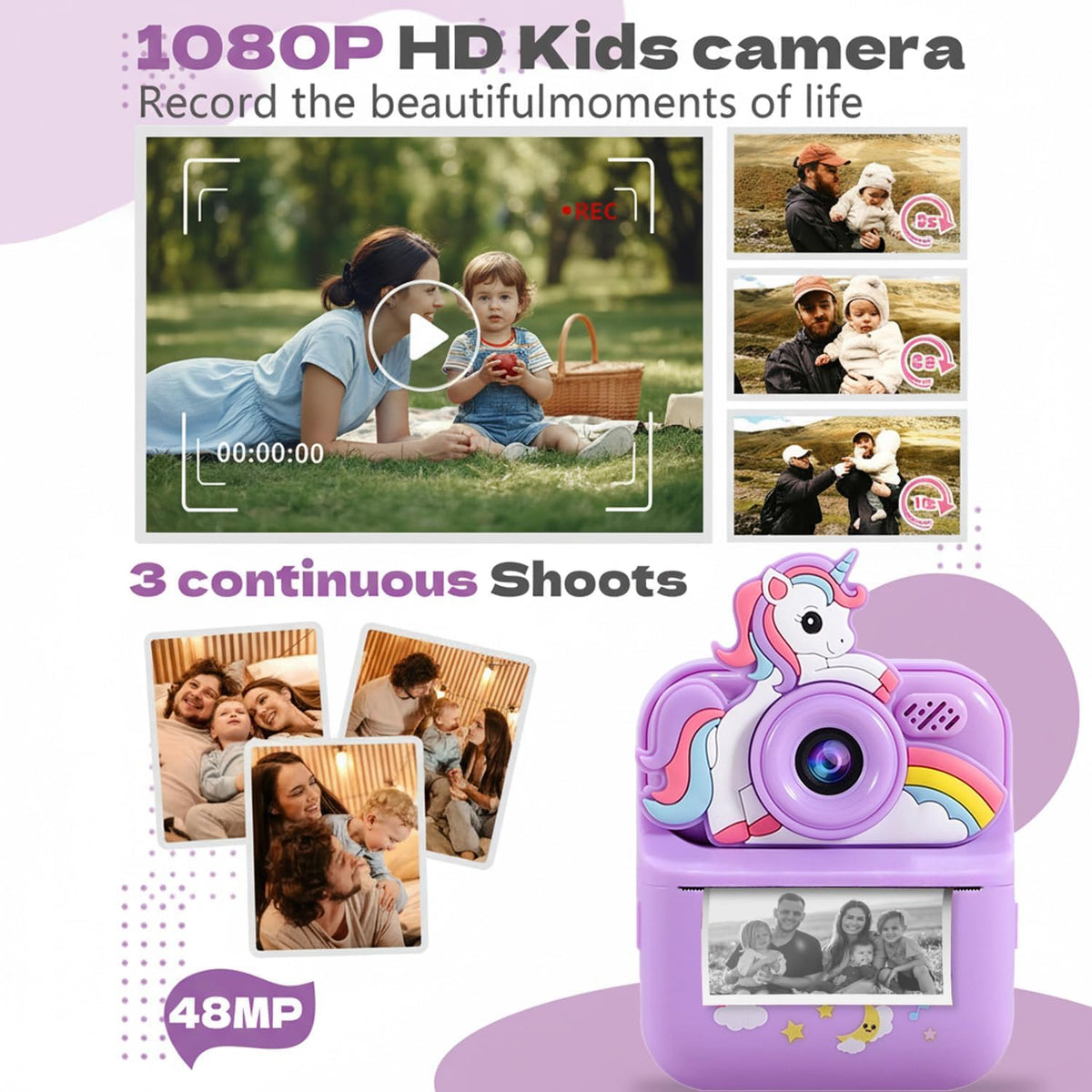 2.4 Inch Kids Unicorn Dual Camera Printer