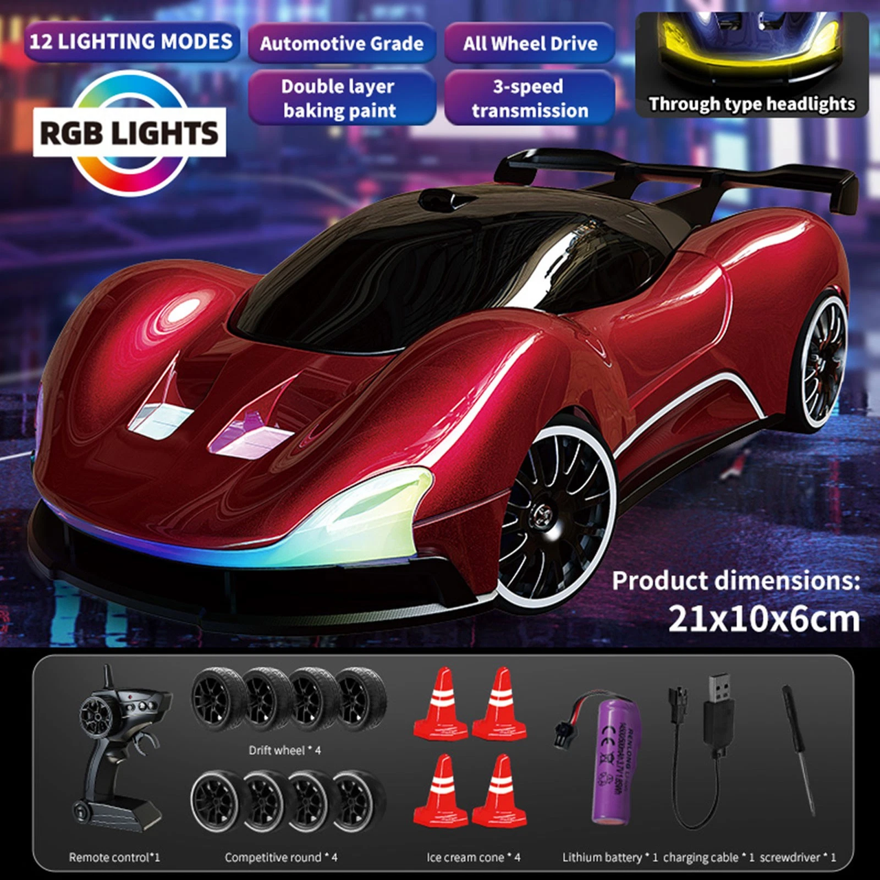 2.4GHz RC Night Drift Car With RGB Lights
