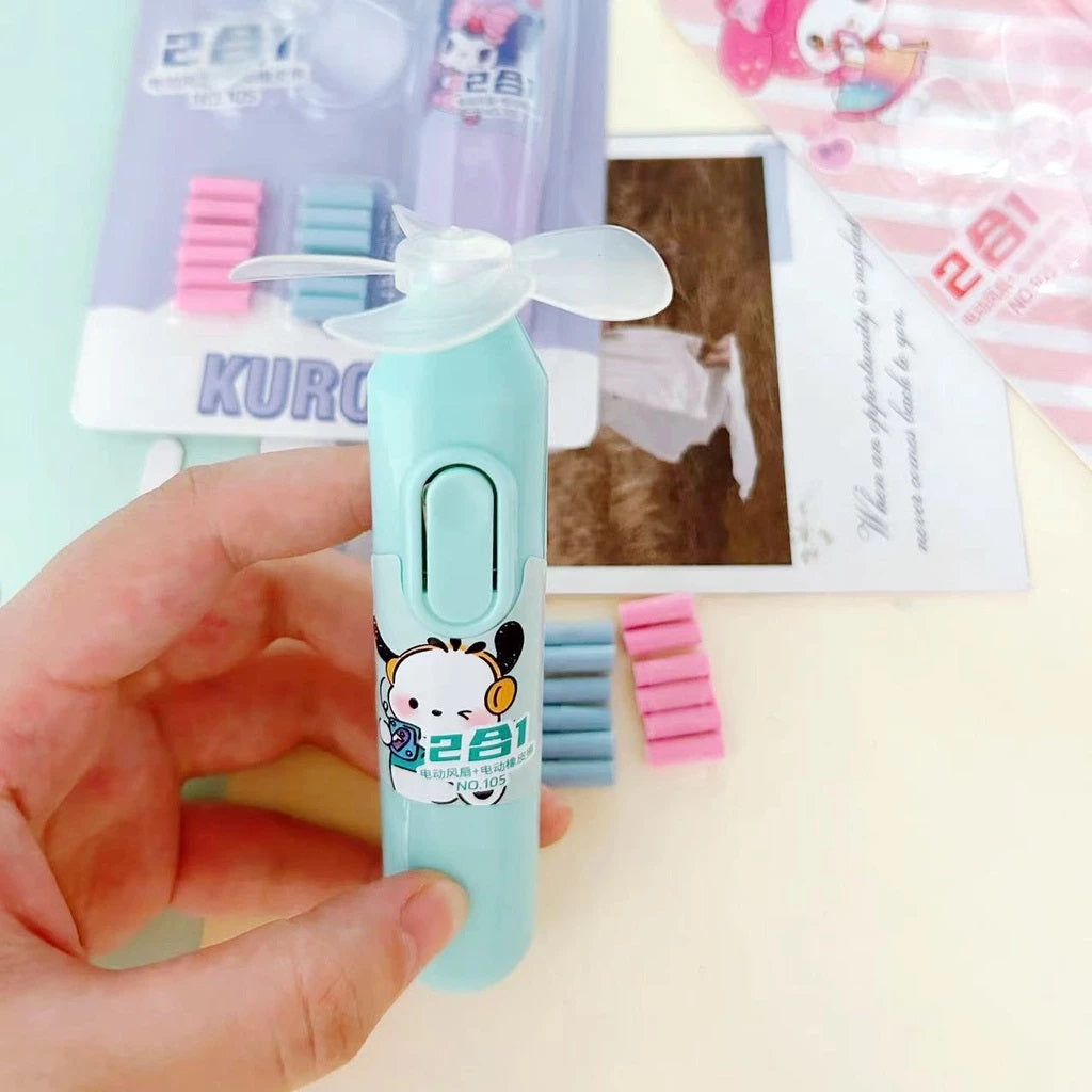 Cartoon Themed Electric Eraser With Mini Fan