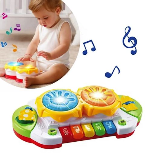 Toddlers Hand Patting Musical Drum With Piano Key