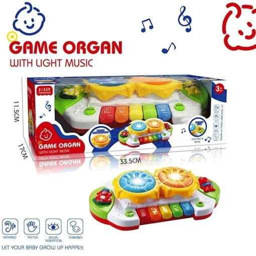 Toddlers Hand Patting Musical Drum With Piano Key