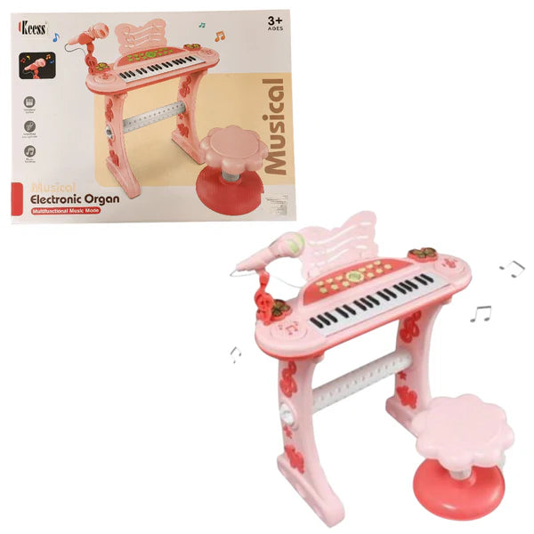 Multi-functional Electronic Musical Piano With Mic & Stool - Pink