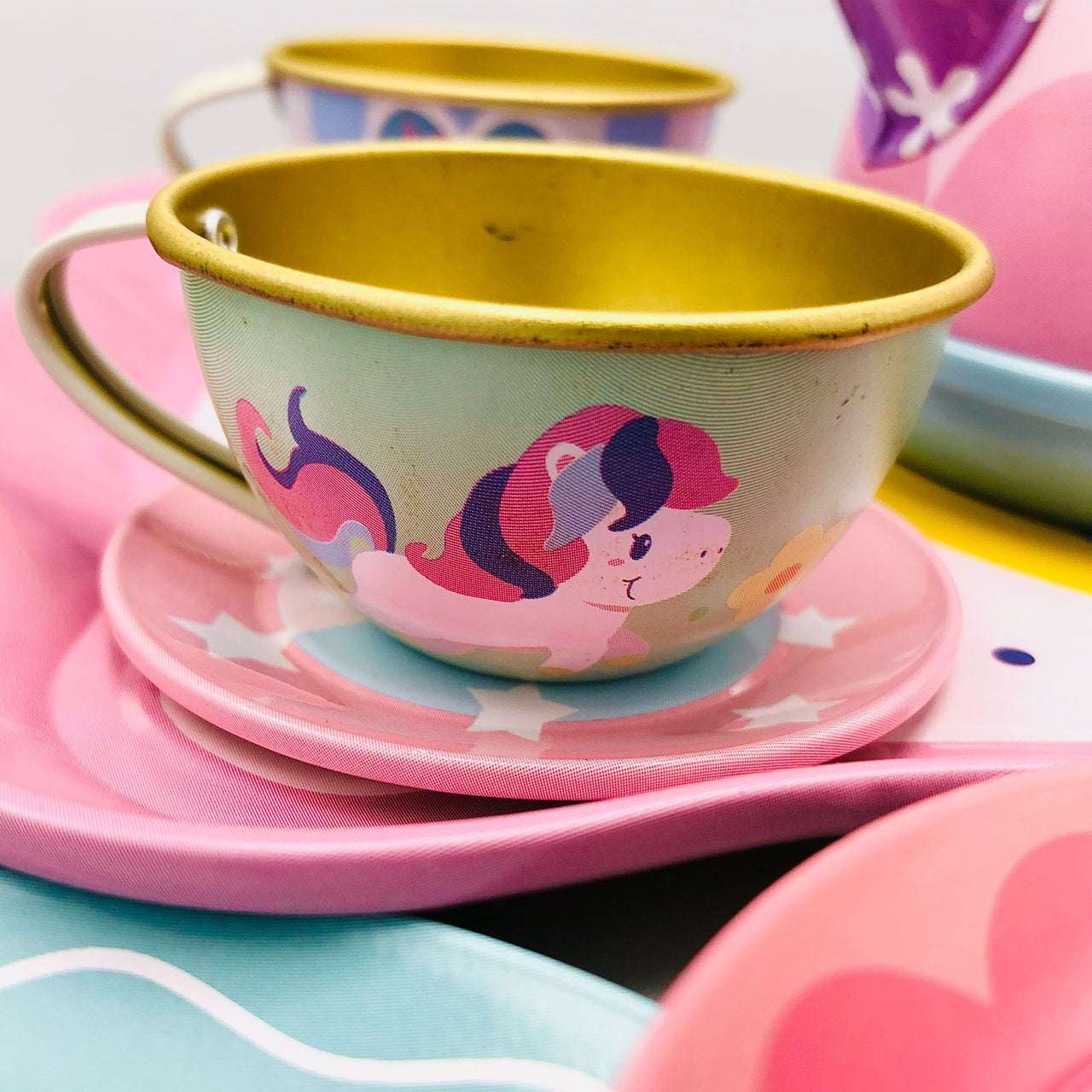 14Pcs Unicorn Themed Kids Metal Tea Set