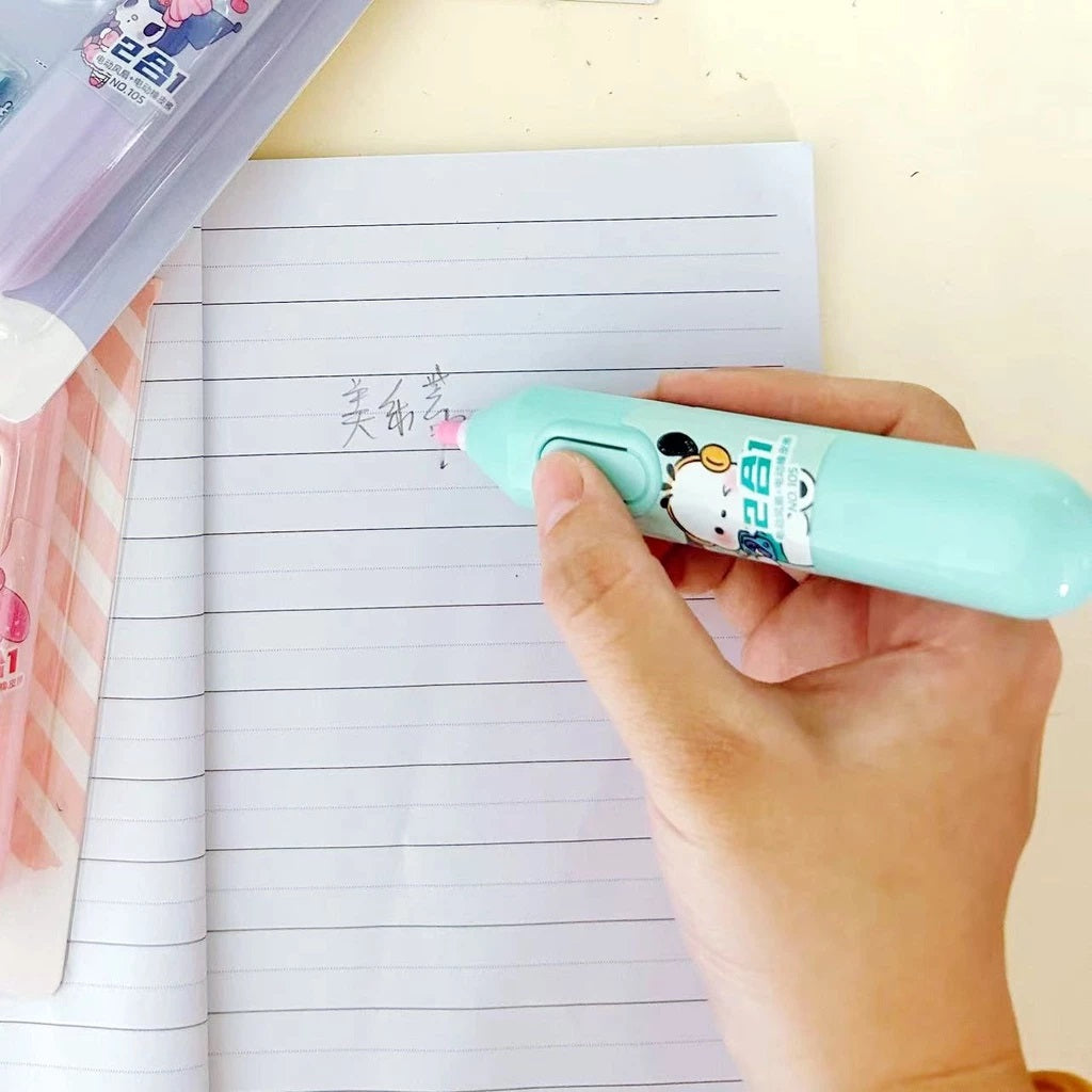 Cartoon Themed Electric Eraser With Mini Fan