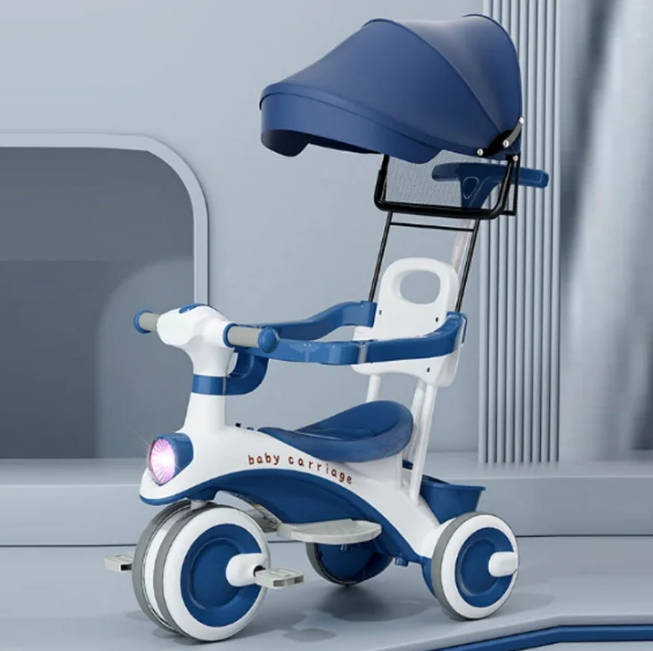Kids 2in1 Stroller Tricycle With Canopy - Blue