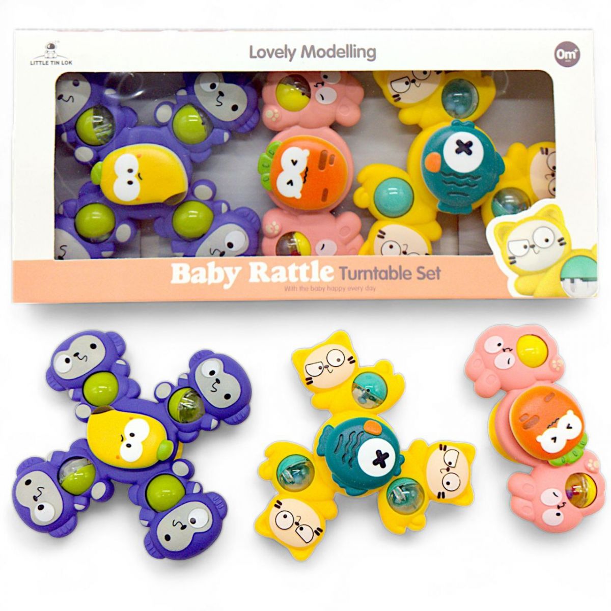 3Pcs Animal Shape Baby Spinning Rattles