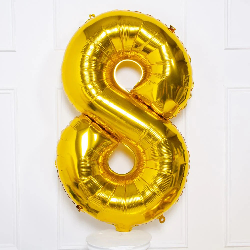 16" Gold Number 8 Foil Balloon - 10Pcs