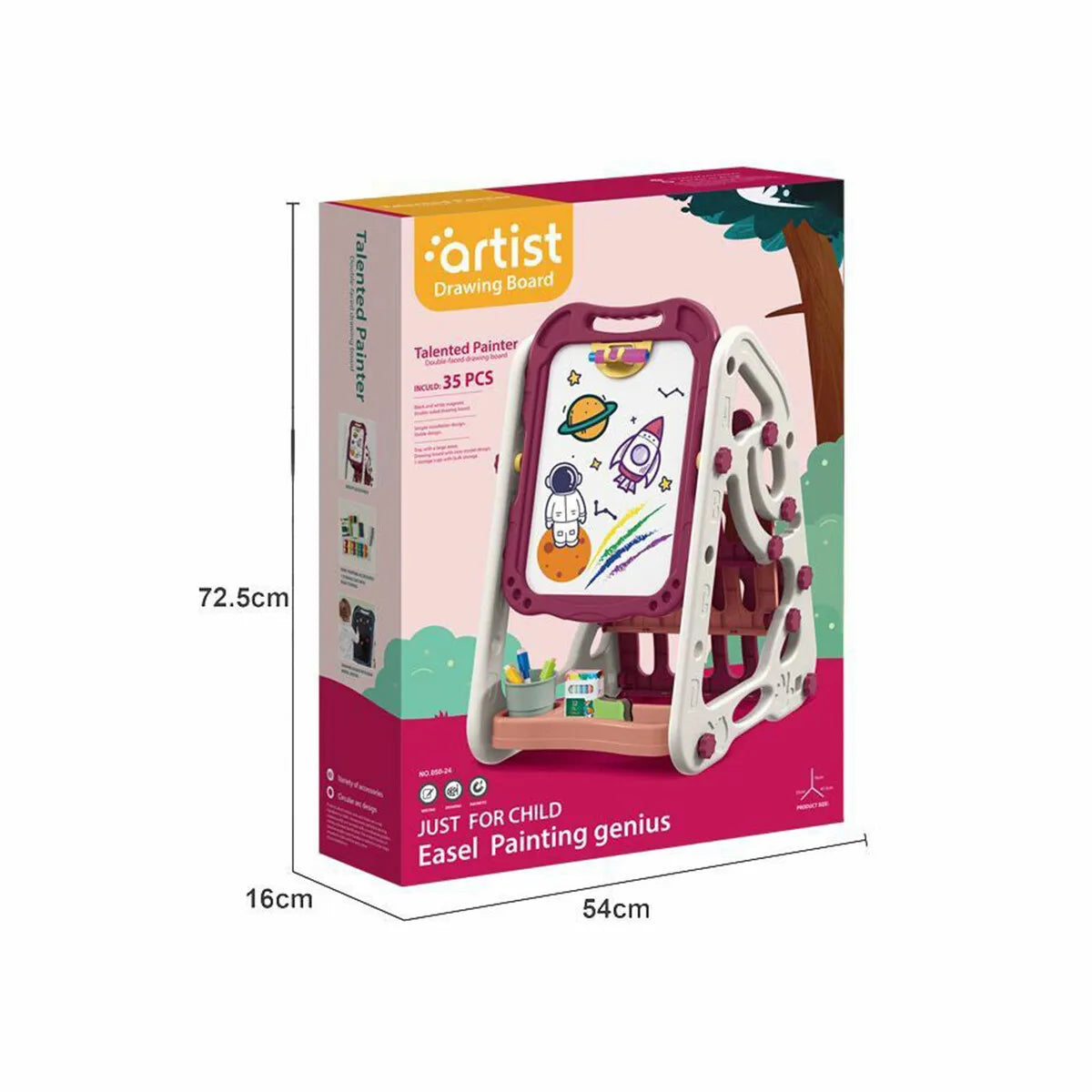 90cm Multi-functional Artistic Drawing Board With Book Shelf - Pink