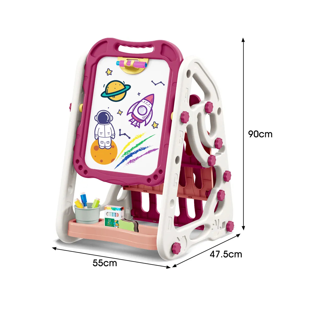 90cm Multi-functional Artistic Drawing Board With Book Shelf - Pink
