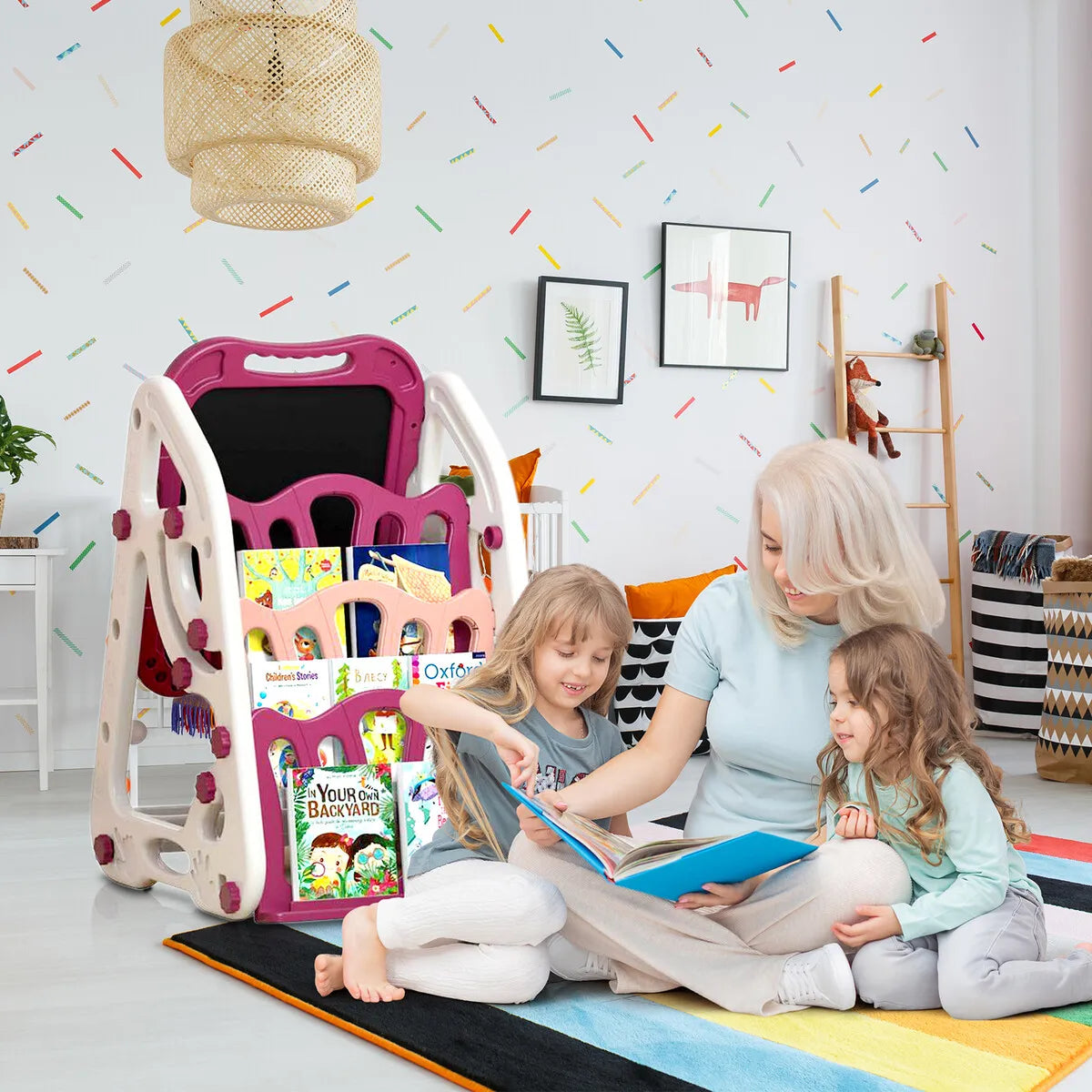 90cm Multi-functional Artistic Drawing Board With Book Shelf - Pink