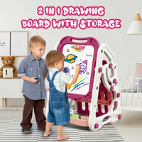Thumbnail for 90cm Multi-functional Artistic Drawing Board With Book Shelf - Pink