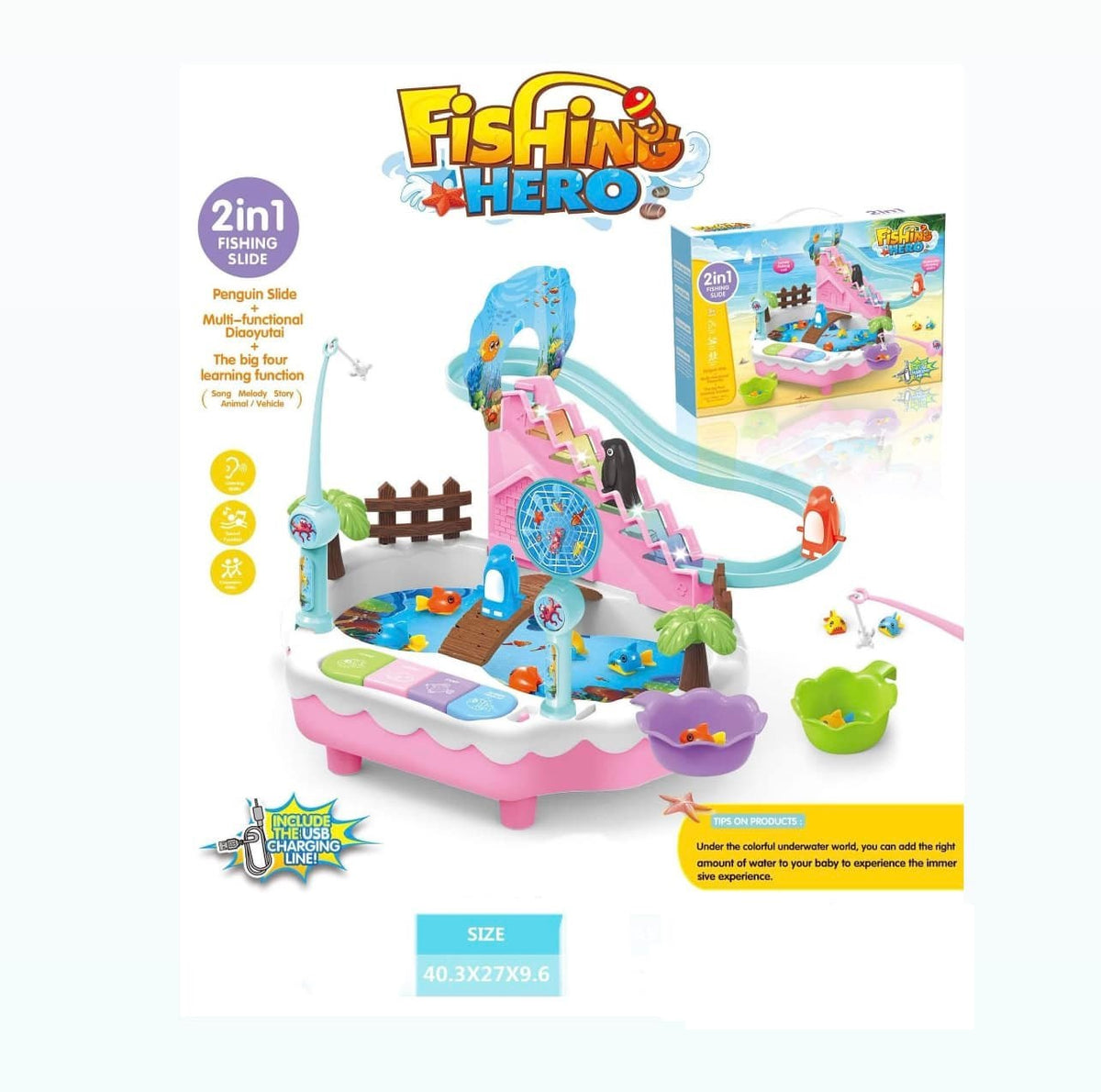2 In 1 Penguin Slides Fishing Platform