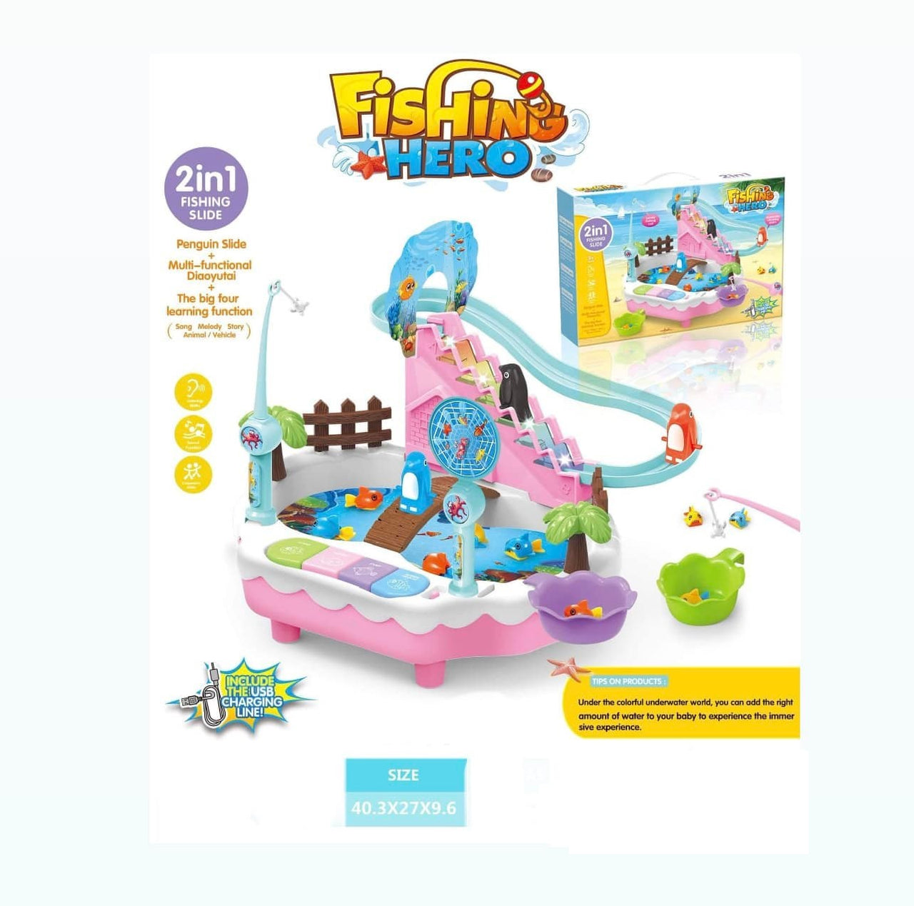 2 In 1 Penguin Slides Fishing Platform