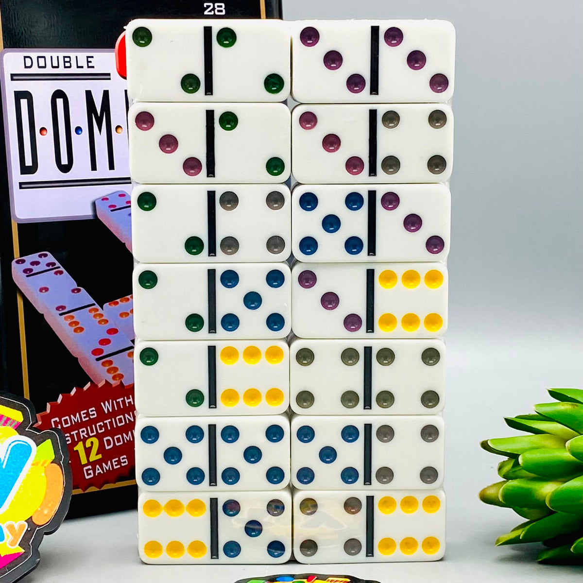 28Pcs Classical Dominoes With Color Dots
