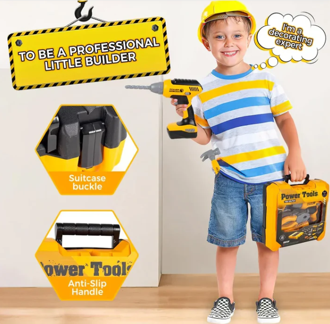 28Pcs DIY Pretend Play Tools Briefcase With Electric Drill