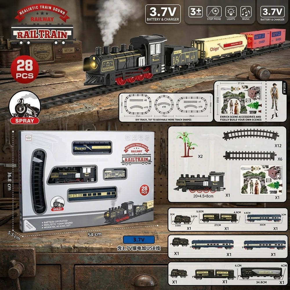 28Pcs Electric Large Rail Track Set With Smoke