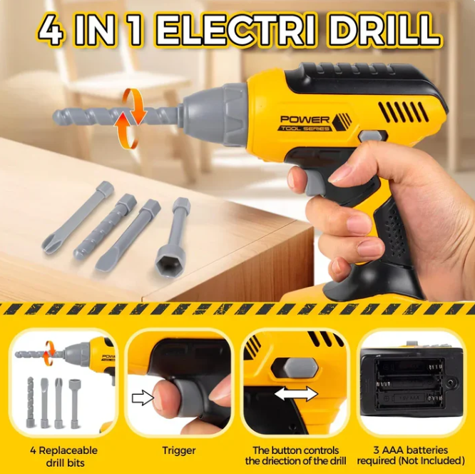 28Pcs DIY Pretend Play Tools Briefcase With Electric Drill