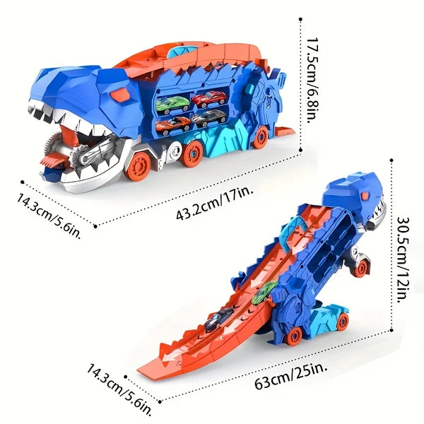 2in1 Foldable Dinosaur Transport Truck With 2Pcs Alloy Cars
