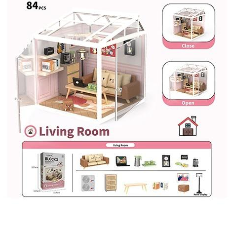 84Pcs DIY Miniature Living Room Play Set