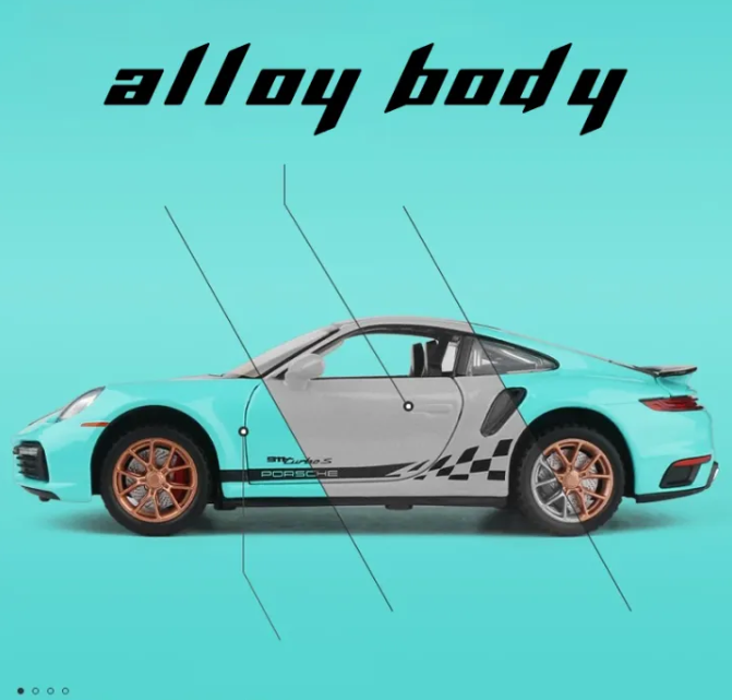 1:32 Diecast Porsche 911 Model With Acrylic Display Box - Aqua Blue