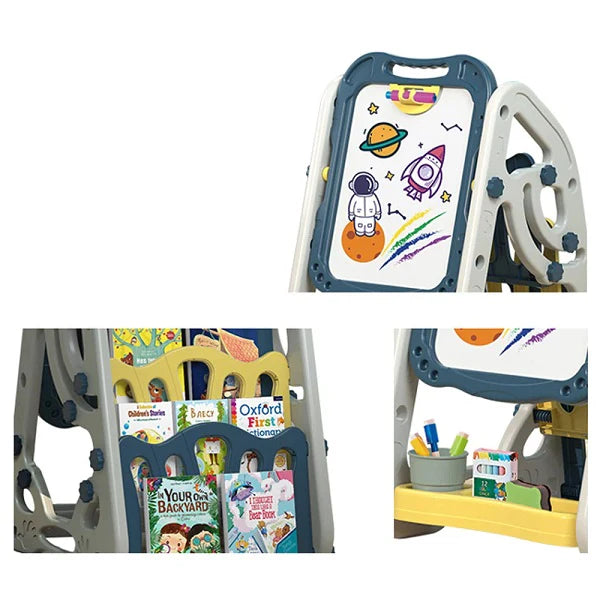90cm Multi-functional Artistic Drawing Board With Book Shelf - Blue