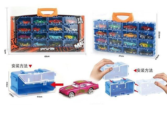 16Pcs Mini Diecast Inertial Cars With Display Racks