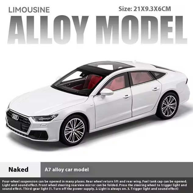 1:24 Diecast Audi A7 Model Car With Headlights