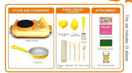 13Pcs Kids Realistic Duck Kitchen Cooking Set