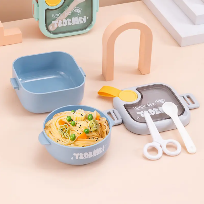 750ml Plastic Lunch Box With Food Scissor & Spoon - Blue